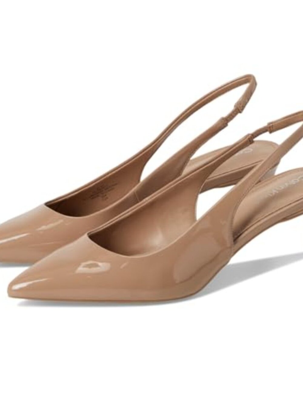 Faux Patent Leather Pointy Toe Slingback Kitten Heel Dress Pumps